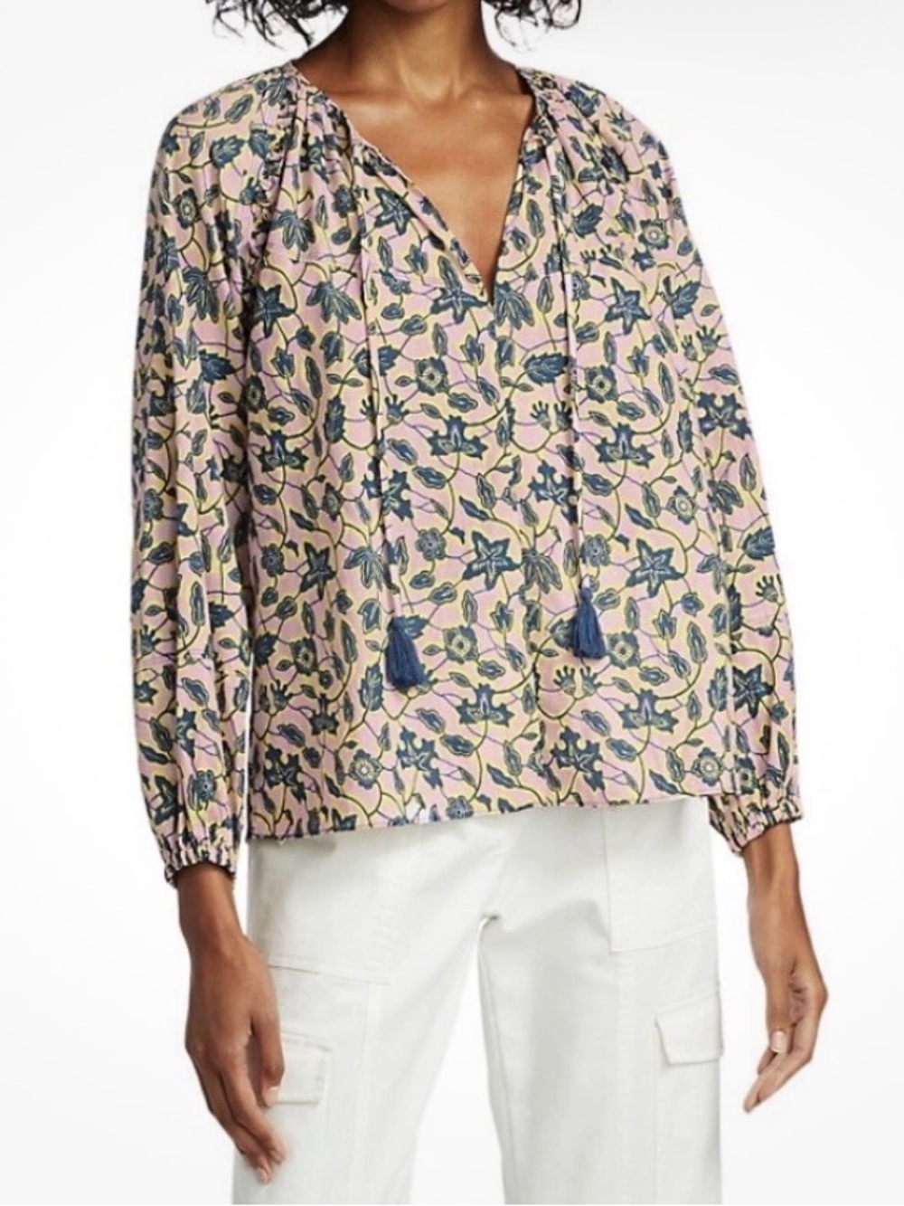 Derek Lam Pink Floral Tassel Tie Long-Sleeve Tunic
